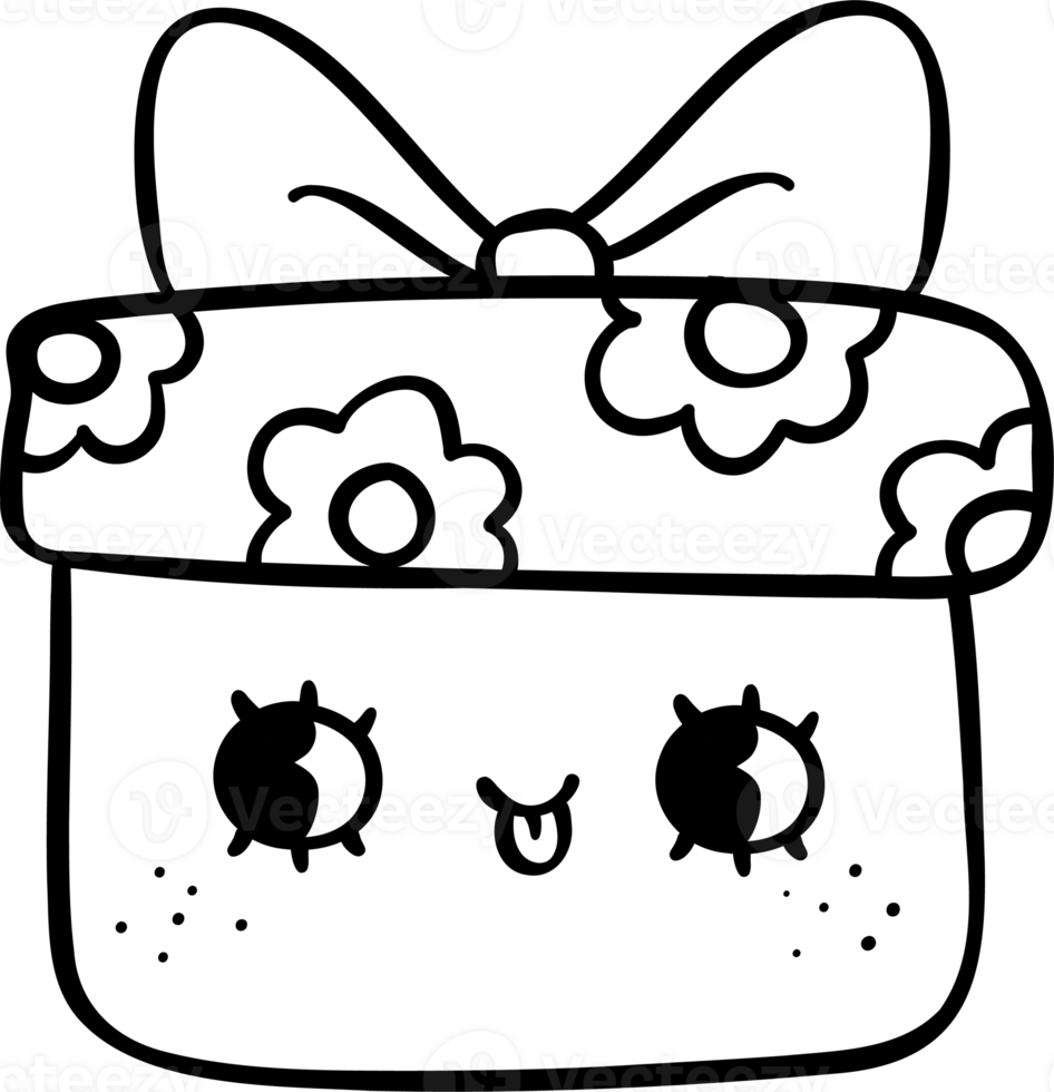 Groovy Retro Christmas present box Coloring Image cartoon doodle hand drawn png