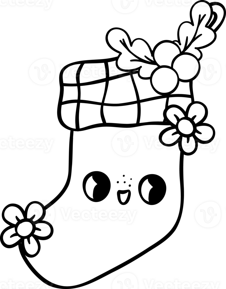 Groovy Retro Christmas stocking sock coloring image cartoon character doodle hand drawn png