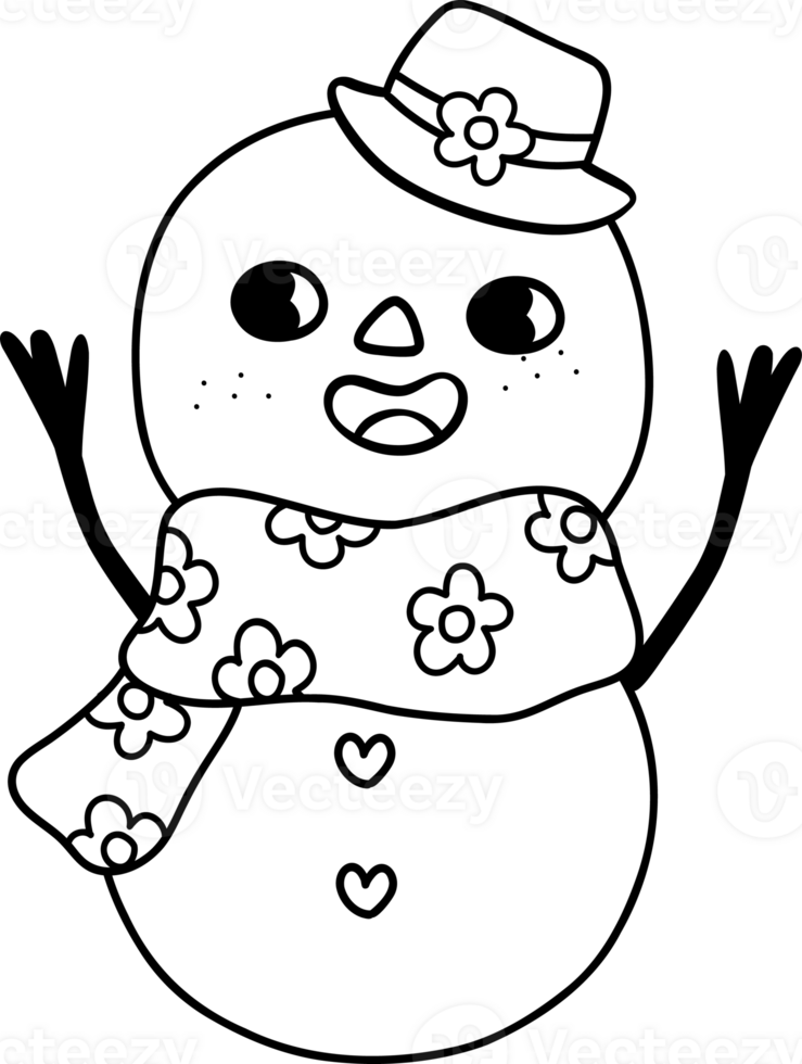 Groovy Retro Christmas Coloring Image Snowman cartoon doodle hand drawn png