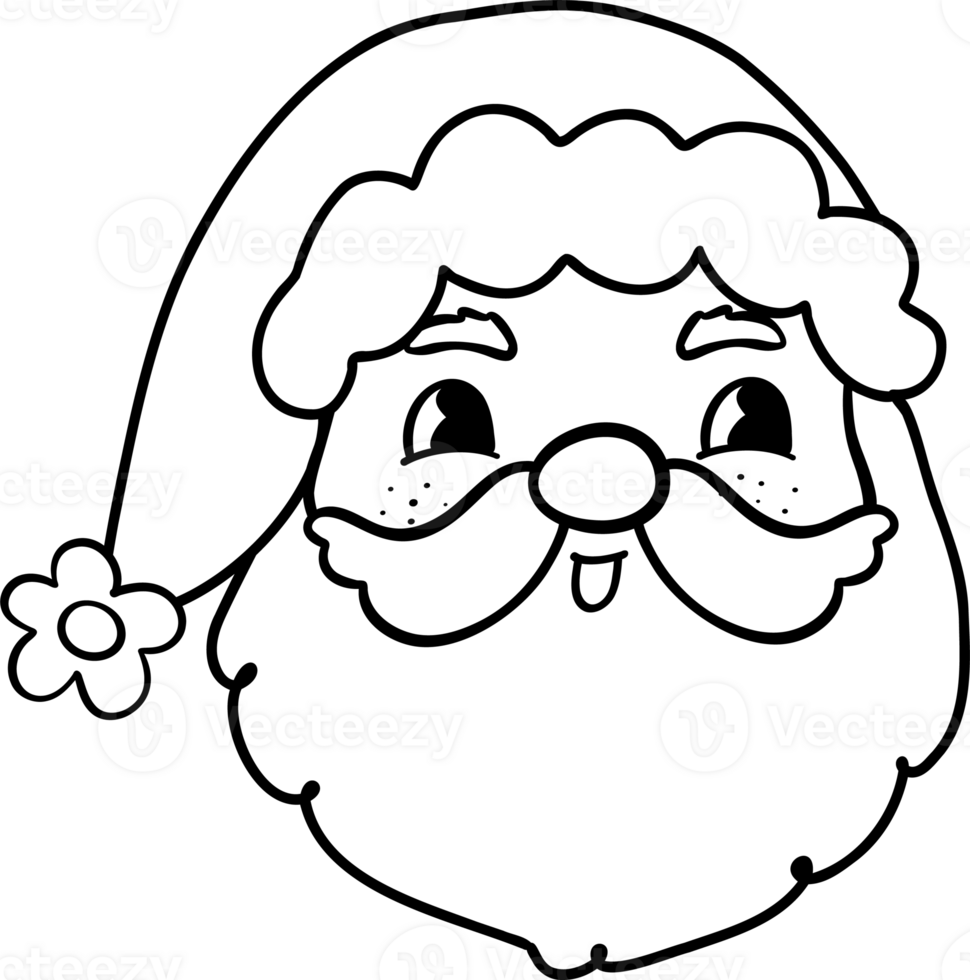 Groovy Retro Christmas coloring Santa face cartoon doodle hand drawn png