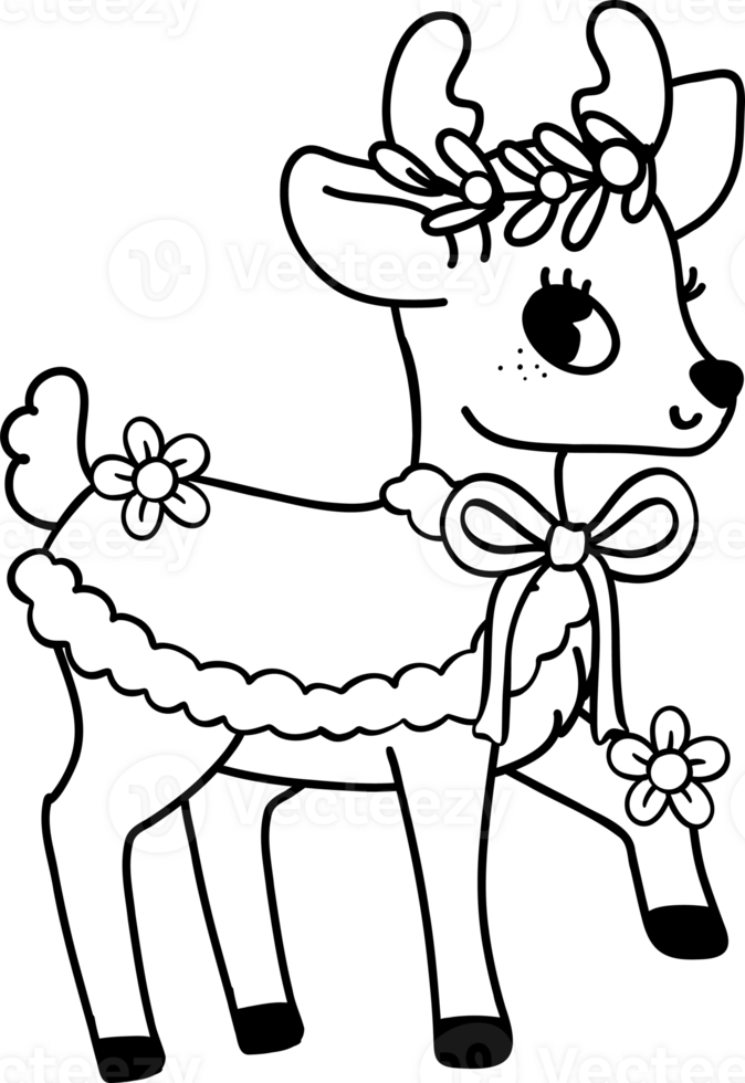 Cute Retro Christmas Reindeer Coloring Image Illustration png