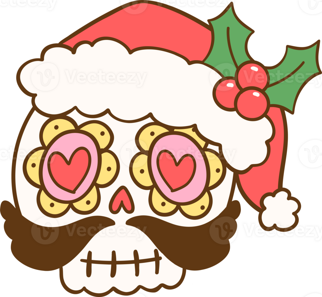 Retro Mexican Christmas skull Doodle Cartoon png