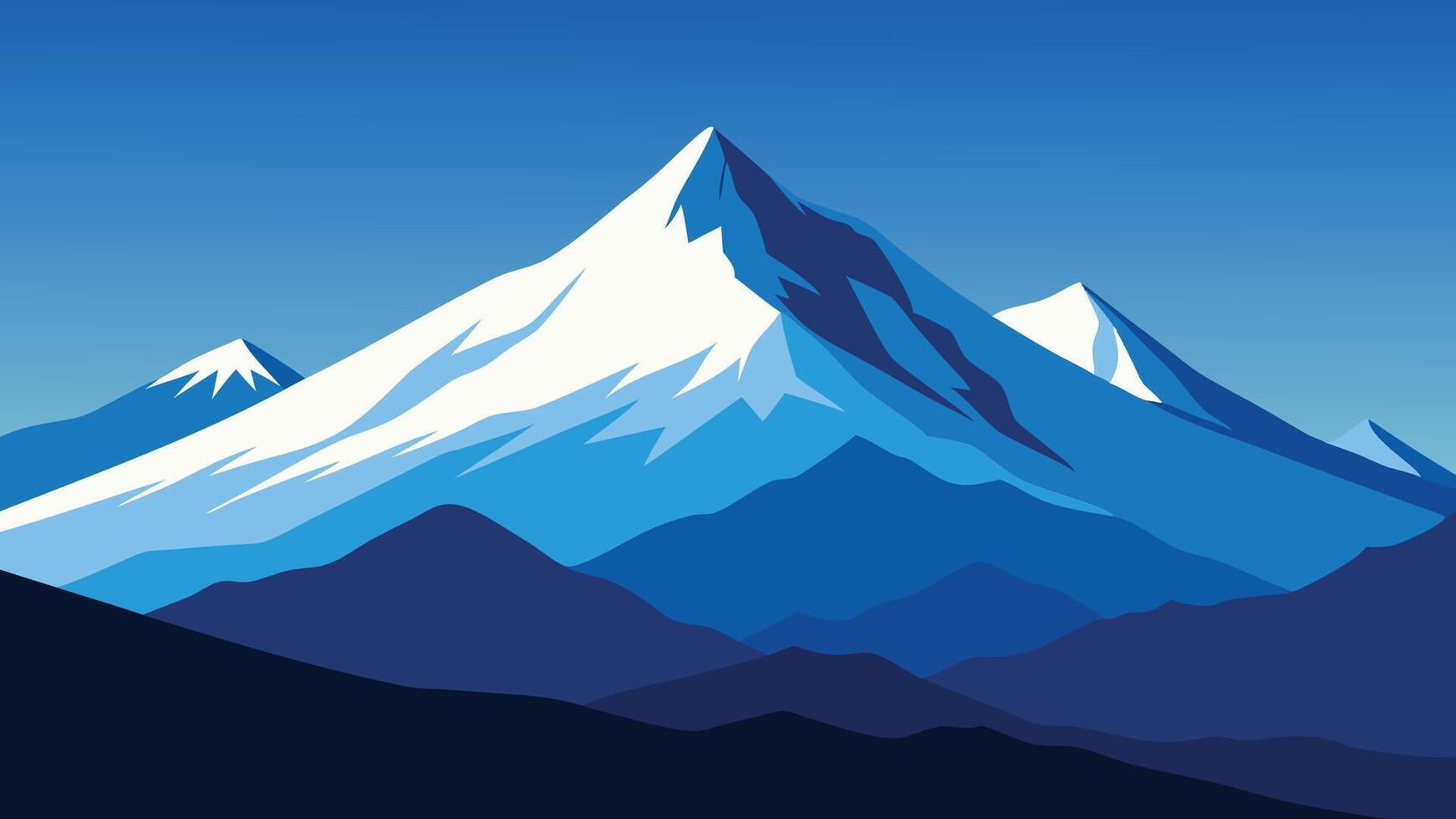 distant view of a majestic snowy mountain range under a clear blue sky, showcasing nature's serene beautyflat illustration. vector