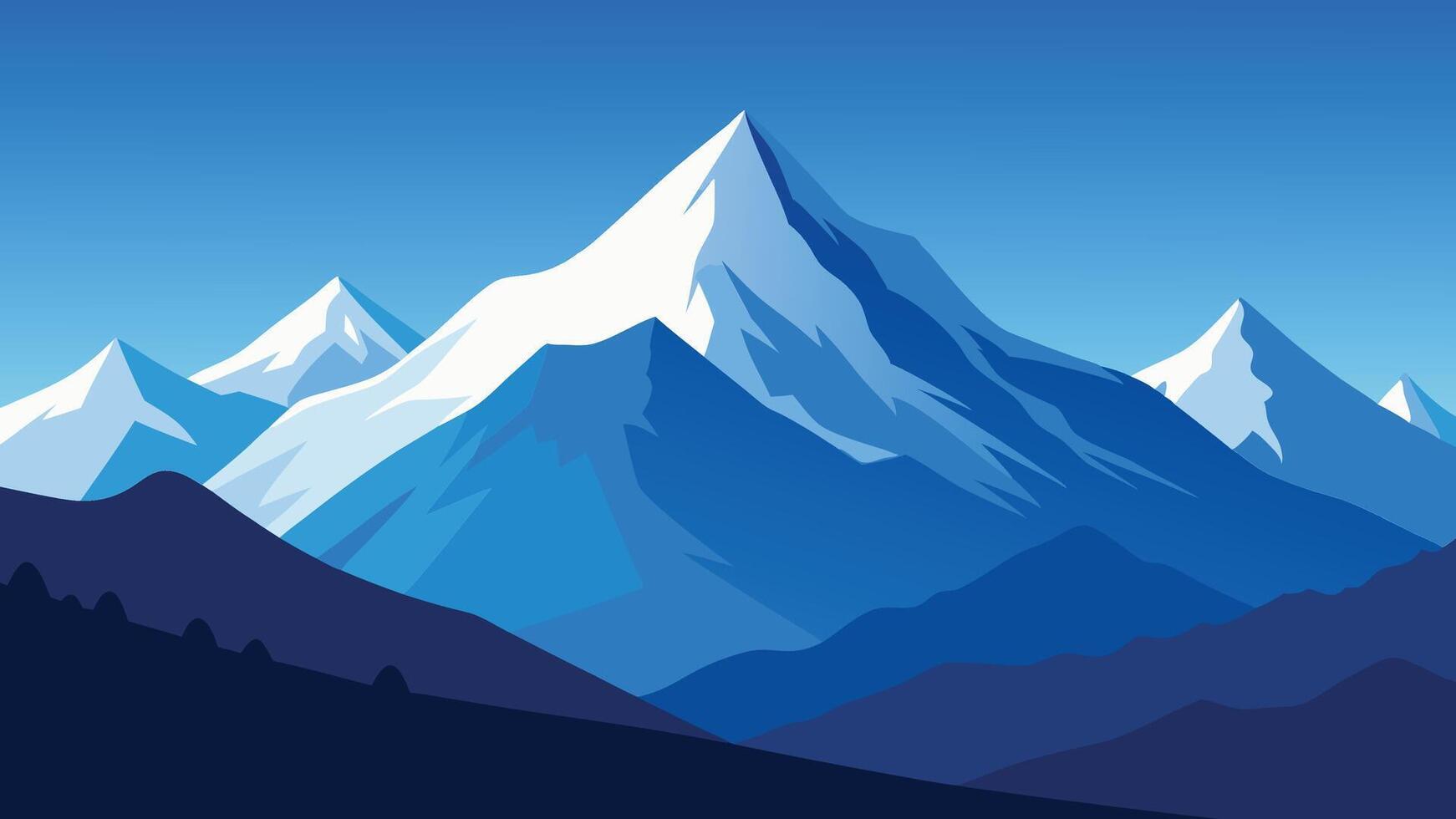 breathtaking alpine landscape featuring snow-capped mountains under a clear blue sky, showcasing nature's grandeur flat illustration vector