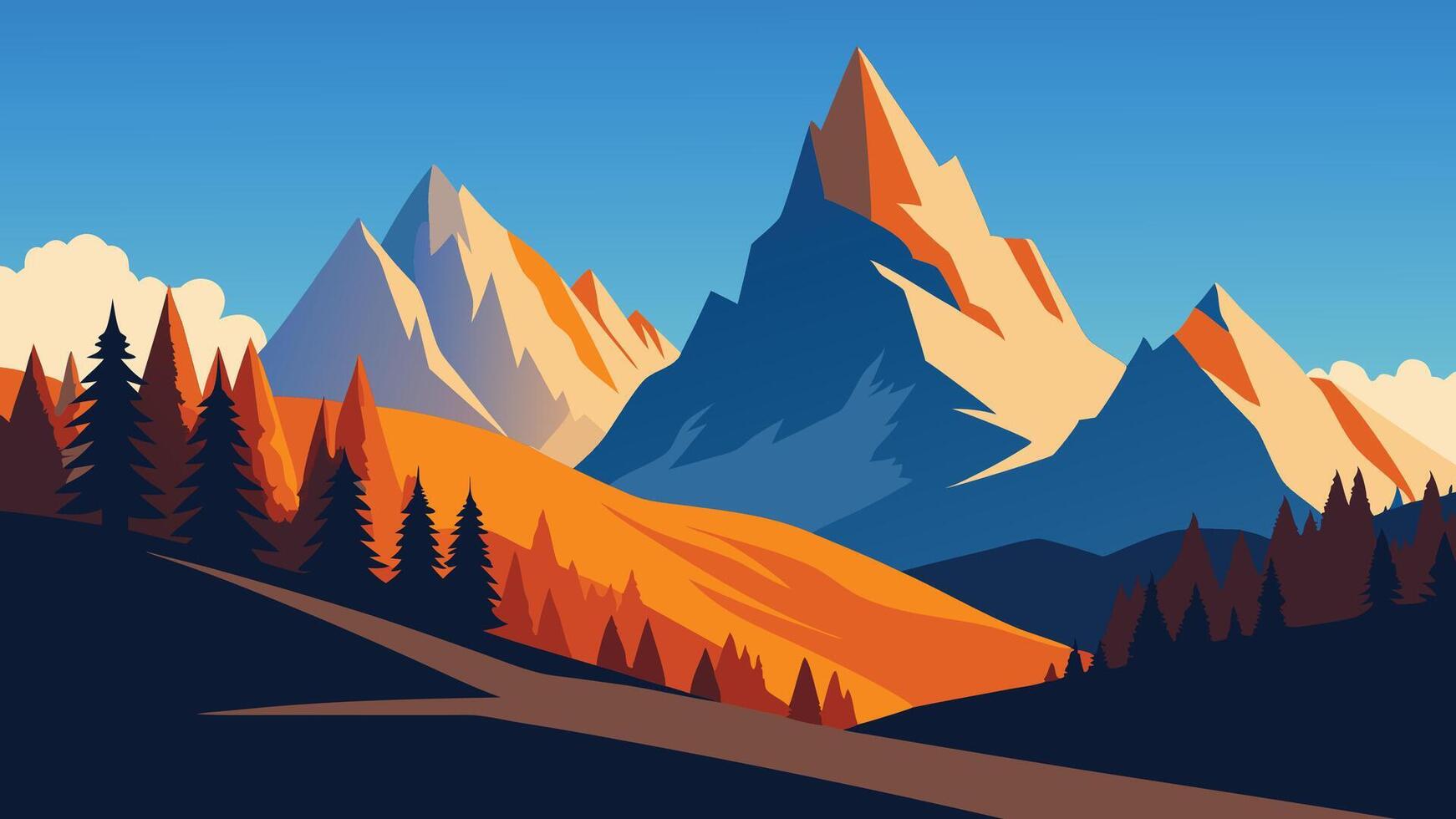 breathtaking view of the Dolomites in autumn, showcasing vibrant foliage against majestic mountain peaks flat illustration vector