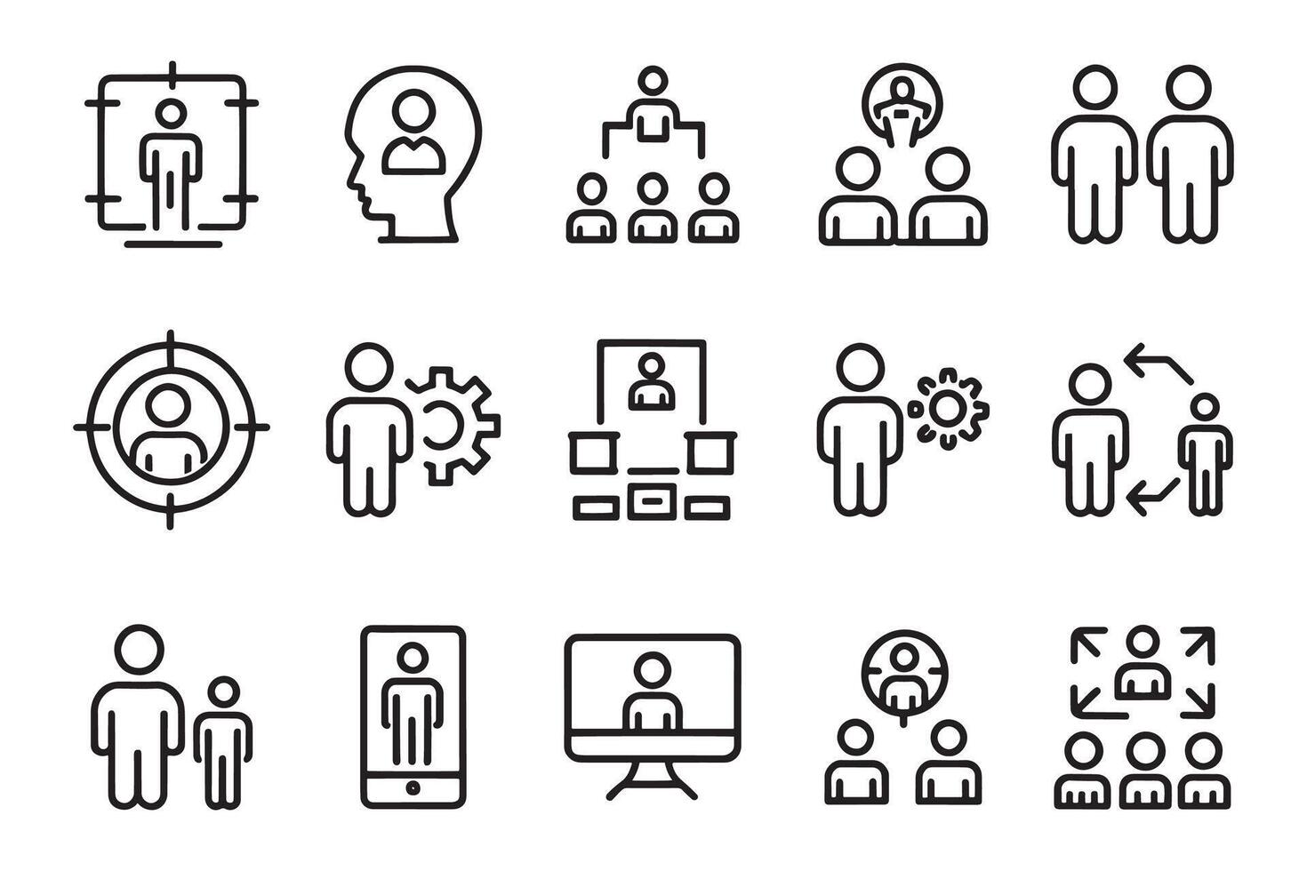 Human Resources related editable icon set isolated flat illustration white background. vector