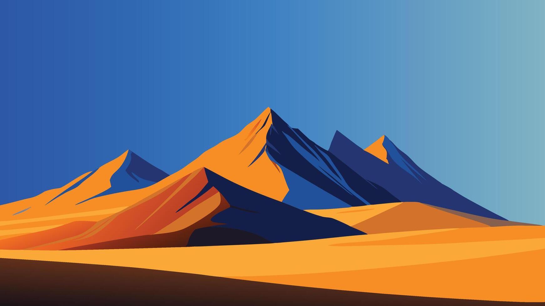 breathtaking view of Iceland mountains juxtaposed with golden sand dunes under a clear blue sky flat illustration vector