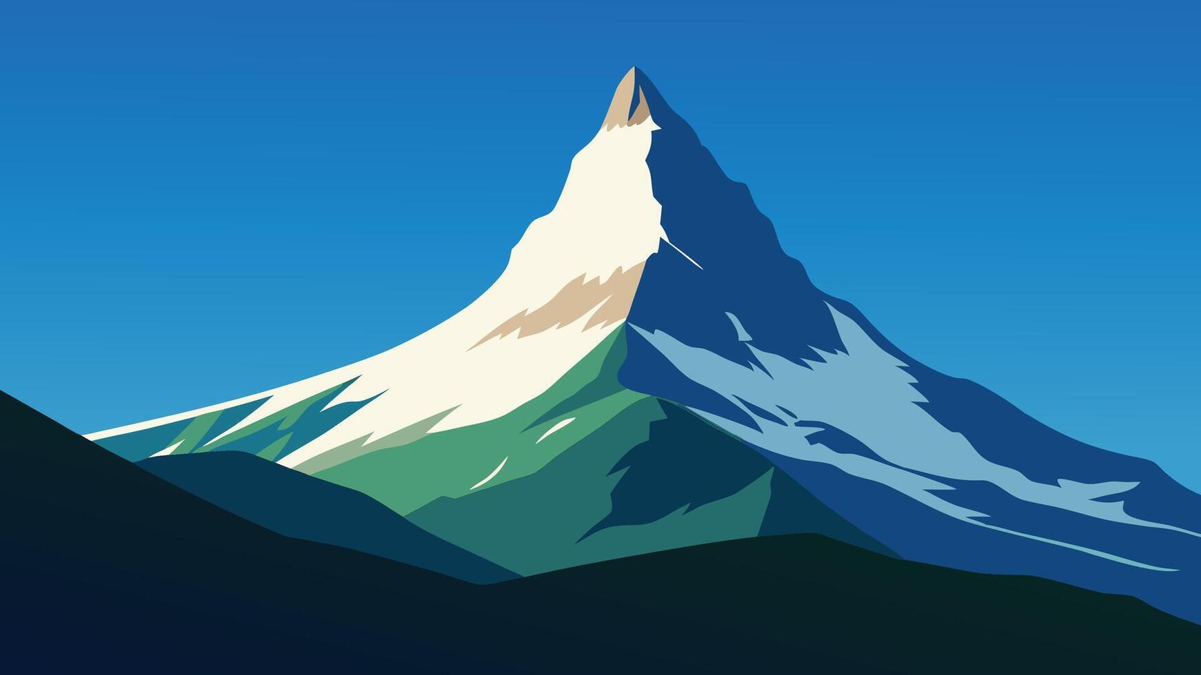 stunning view of the Matterhorn, a prominent peak in the Alps, surrounded by clear blue skies and lush green valleys flat illustration vector