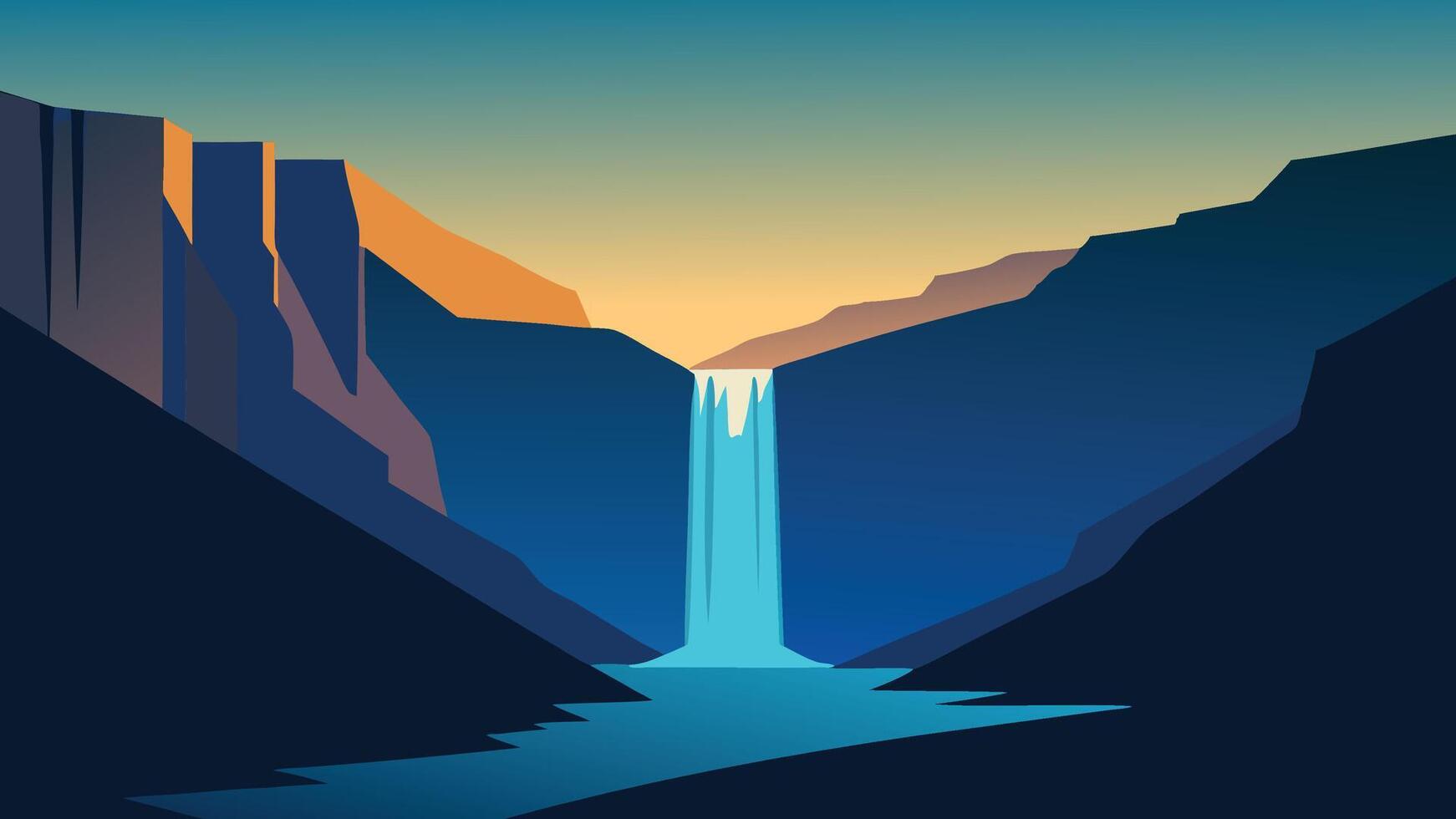 stunning view of Icelands majestic waterfalls, showcasing their natural beauty and serene surroundings flat illustration. vector