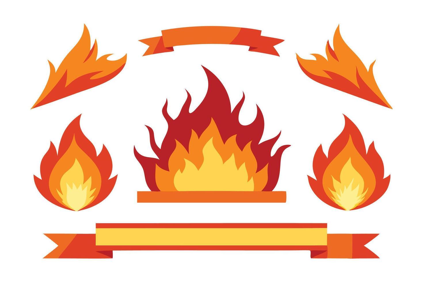 Fire borders. Flame frame, blazing dividers, hot flaming banners. Wildfire campfire and ignite elements set flat illustration on white background. vector