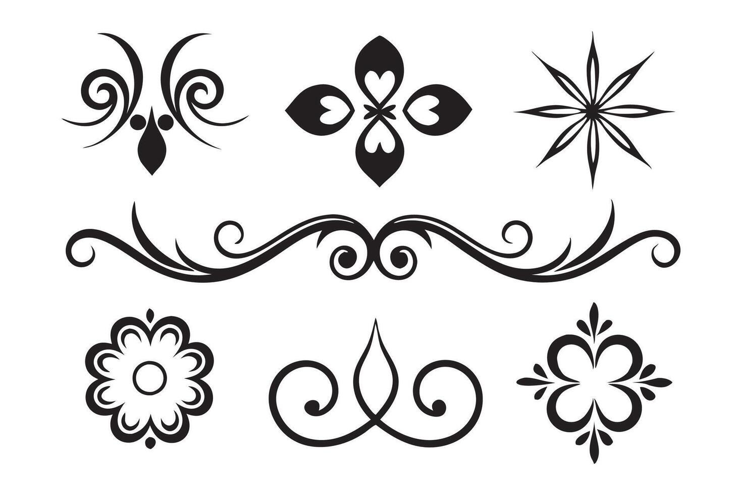 Decorative designs featuring diverse patterns and artistic elements flat illustration vector