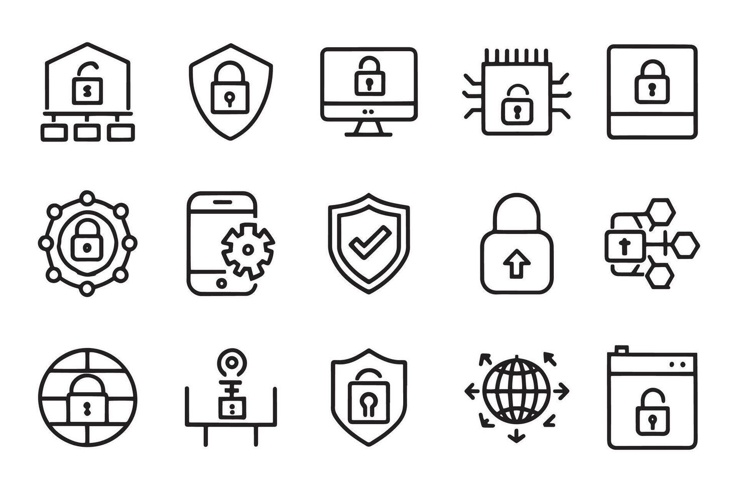 Cyber security, internet system related editable icon set isolated flat illustration white background vector