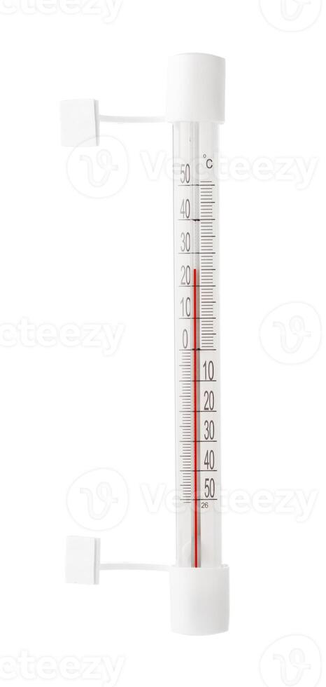 White Thermometer and Hygrometer Displaying Room Temperature and Humidity photo