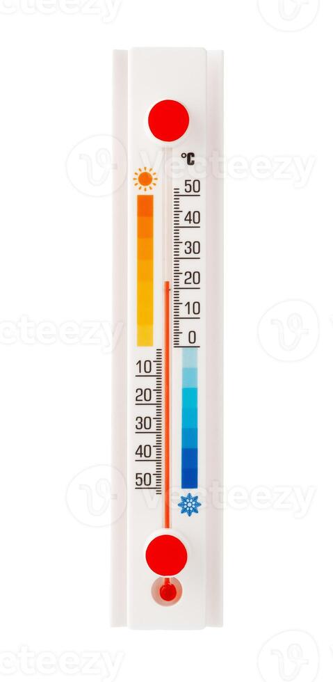 White Thermometer and Hygrometer Displaying Room Temperature and Humidity photo