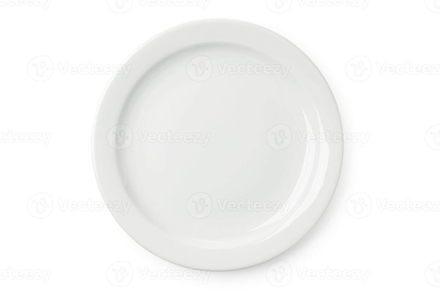 Empty white plate isolated on white background photo