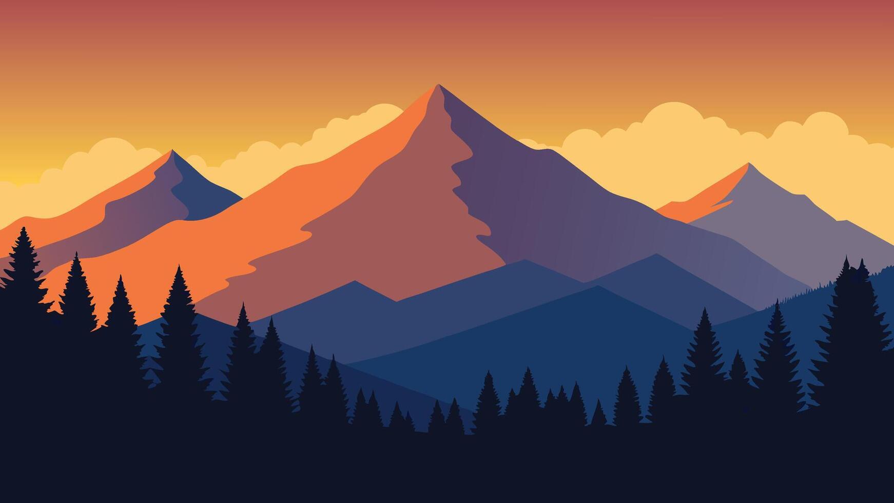 Majestic landscape in the mountains, highlighting a tapestry of colorful trees amidst a serene natural backdroflat illustration vector