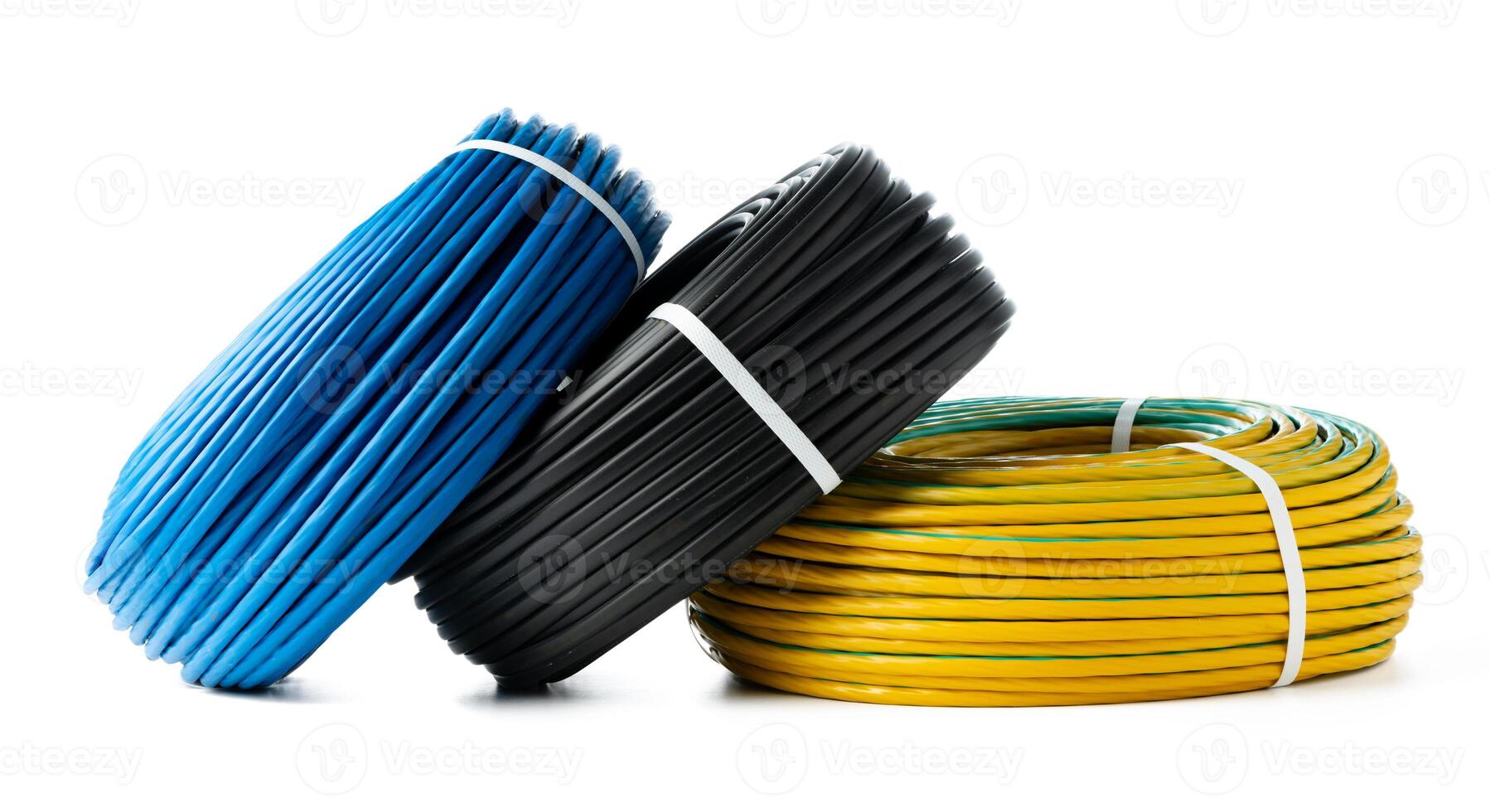 Three Rolls of Electrical Wire Isolated on White Background photo