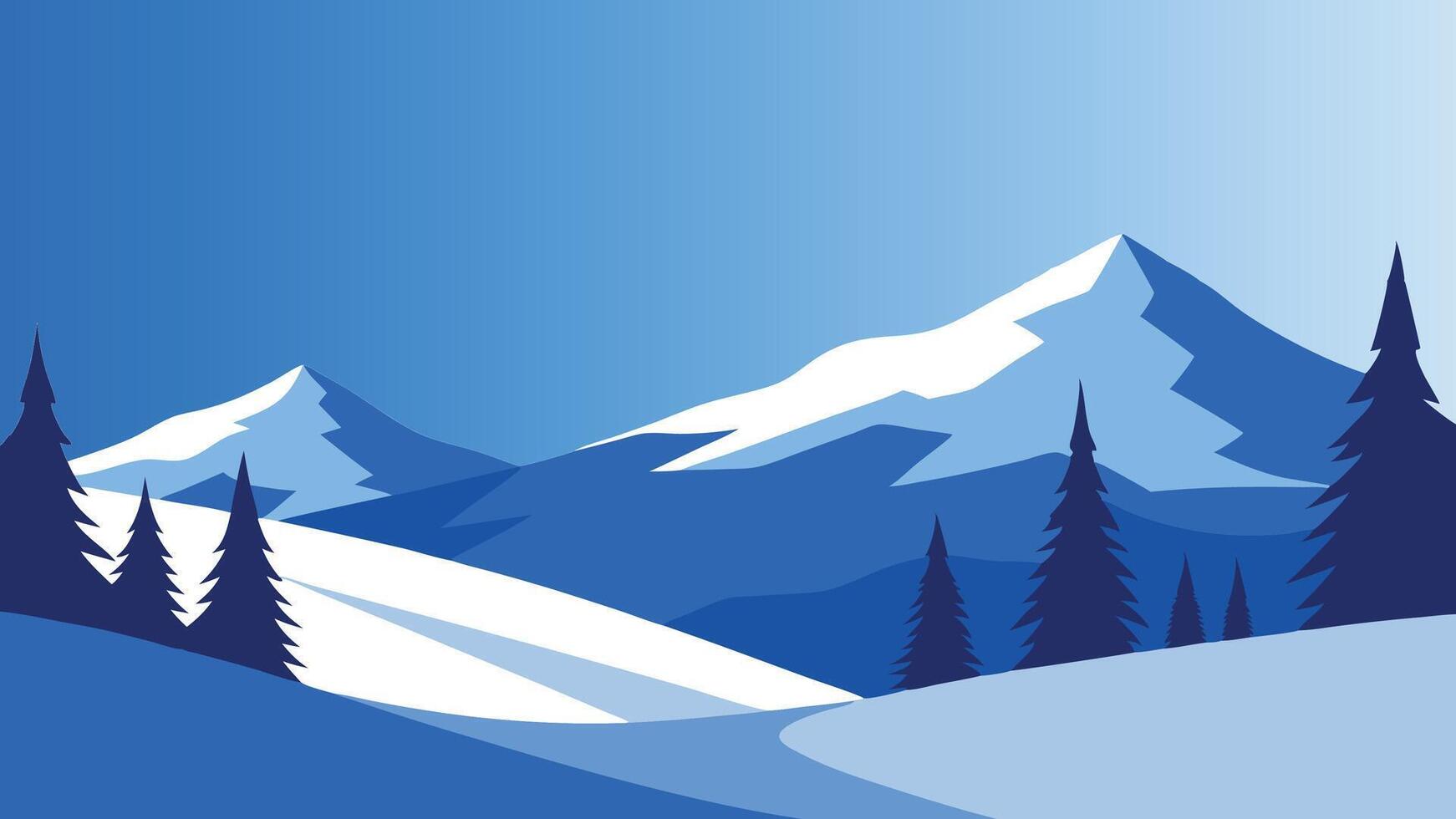 Snow covered trees under a cloudy sky, creating a serene winter landscape filled with tranquility and beauty flat illustration vector