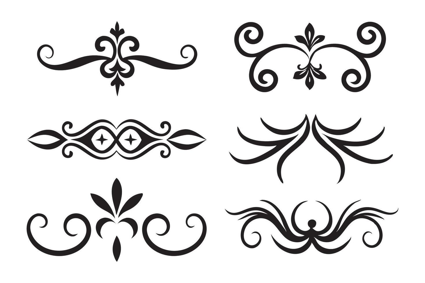 A set of elegant black and white decorative designs featuring diverse patterns and artistic elements flat illustration vector