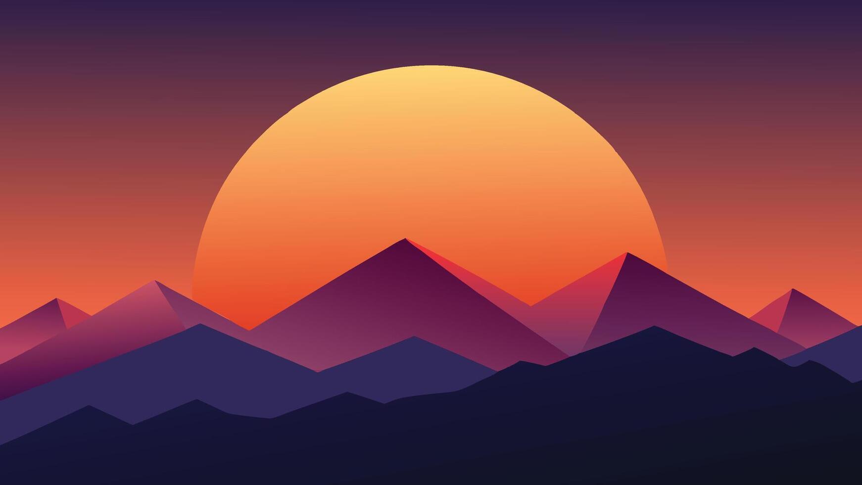 The sun sets behind the mountains, illuminating the sky with vibrant colors and enhancing the natural beauty of the scene flat illustration. vector