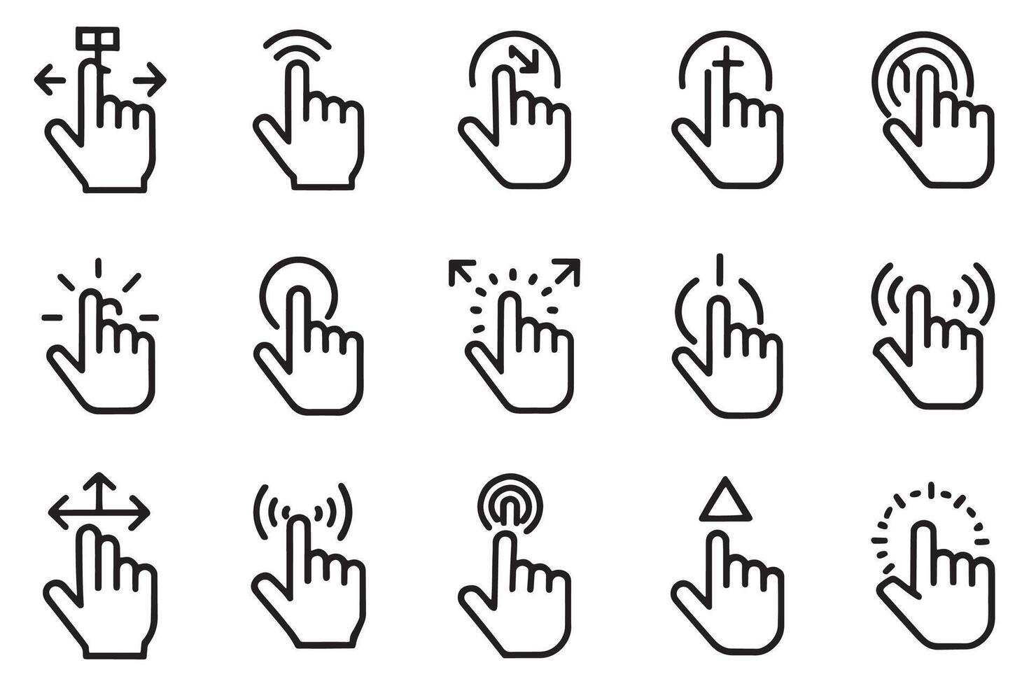 Pointer click. Hand pointer symbol. Clicking finger. Pixel cursor or computer mouse pointer related editable stroke outline icon set isolated flat illustration white background vector