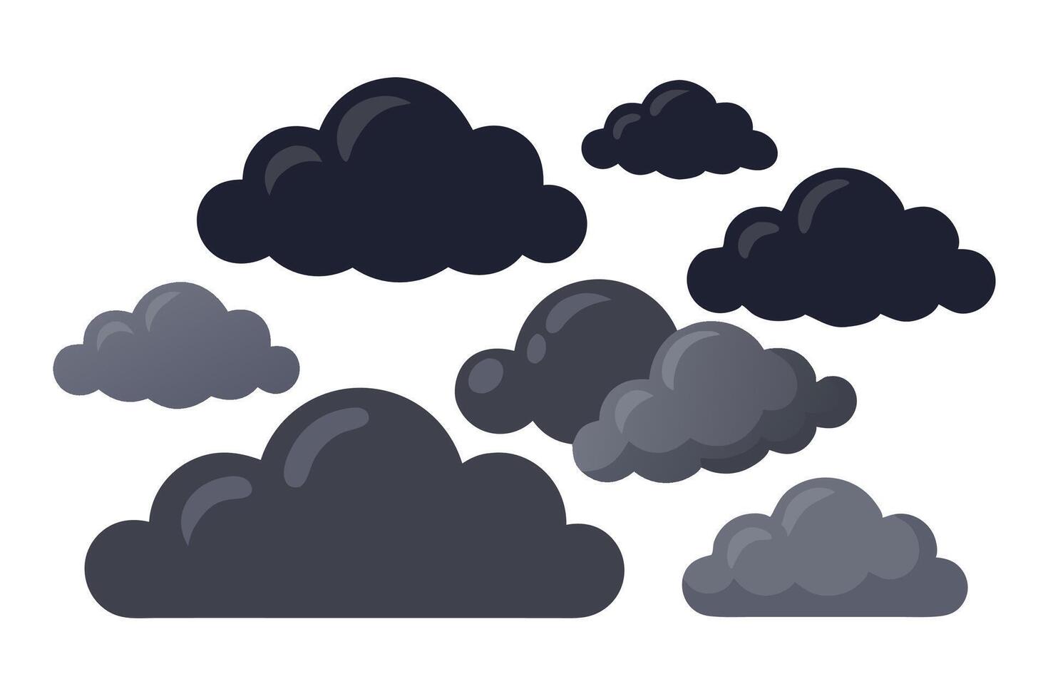 Dark cloud set isolated flat illustration on white background vector