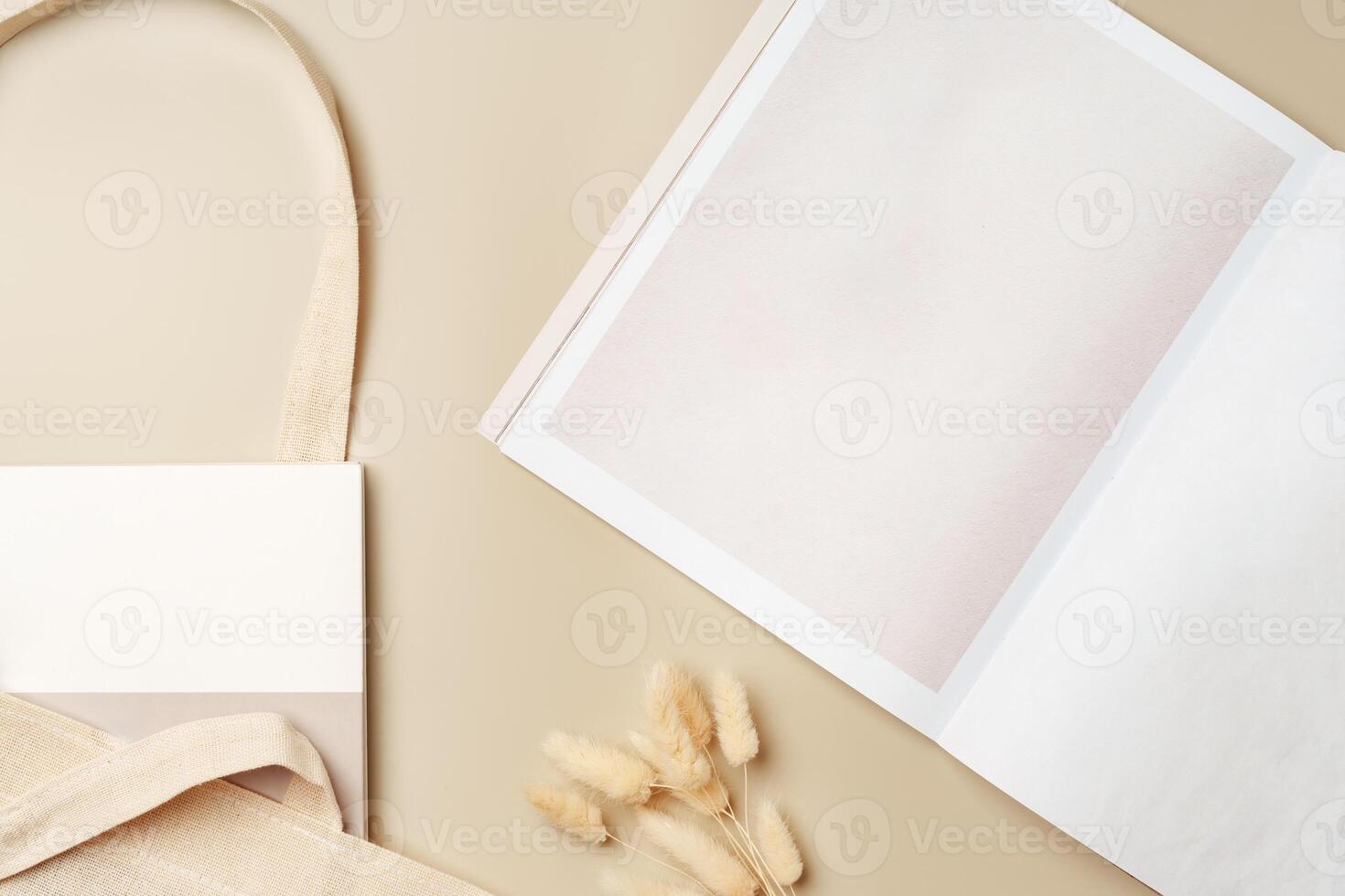 Stack of paper and fabric bag, blank objects for placing your design photo