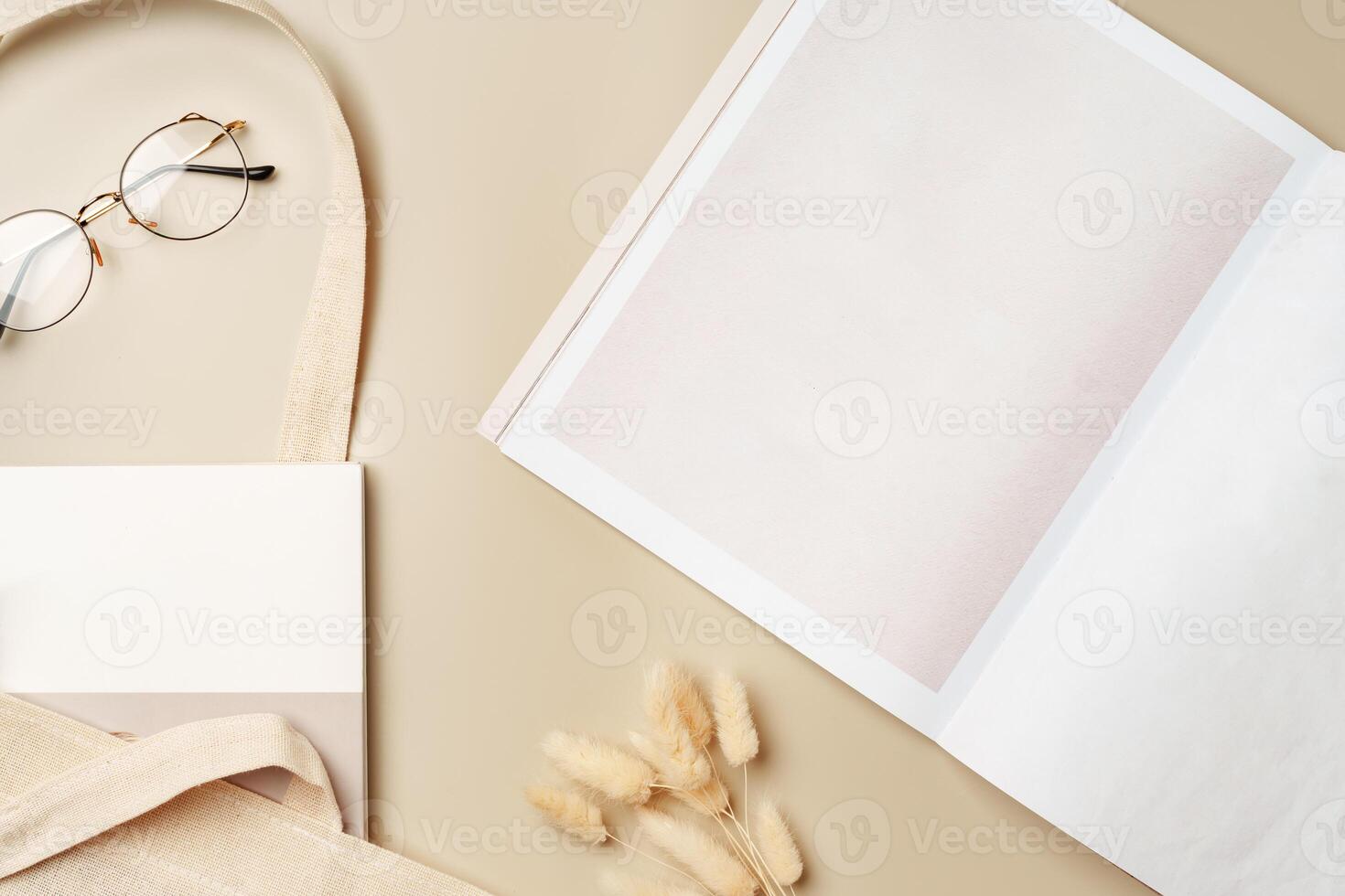 Stack of paper and fabric bag, blank objects for placing your design photo