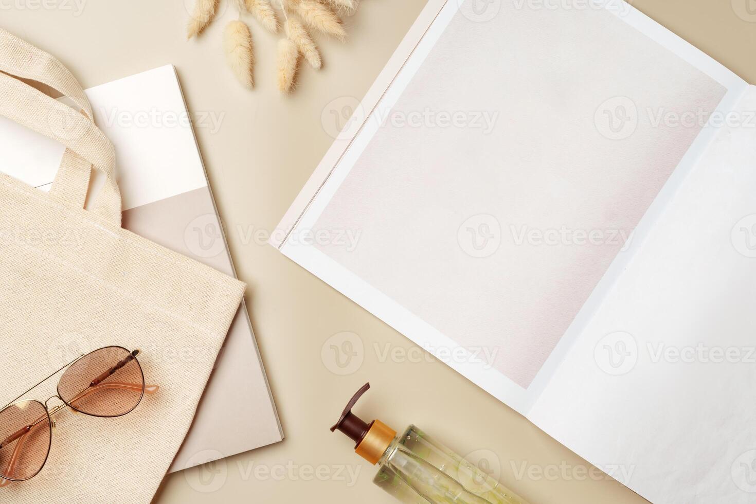 Stack of paper and fabric bag, blank objects for placing your design photo