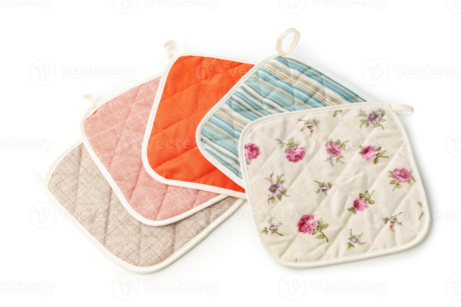 Quilted Cotton Pot Holders With Floral and Striped Patterns photo