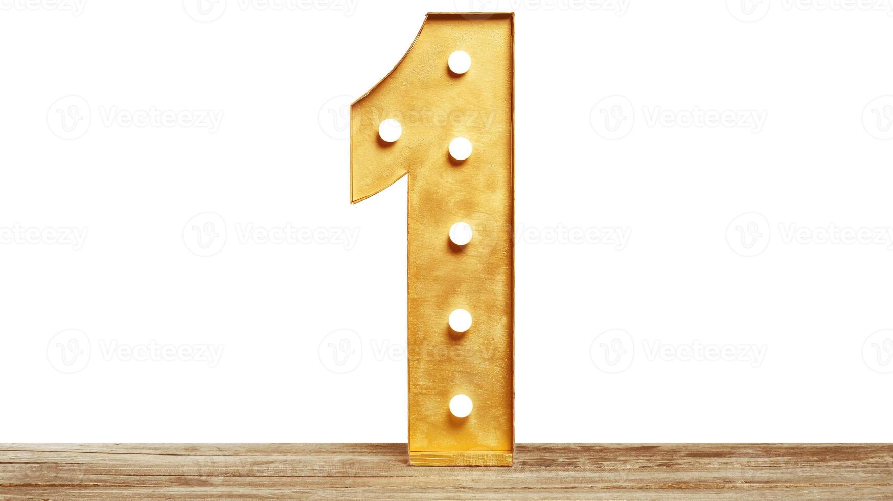 Big plastic numbers with shining light bulbs photo