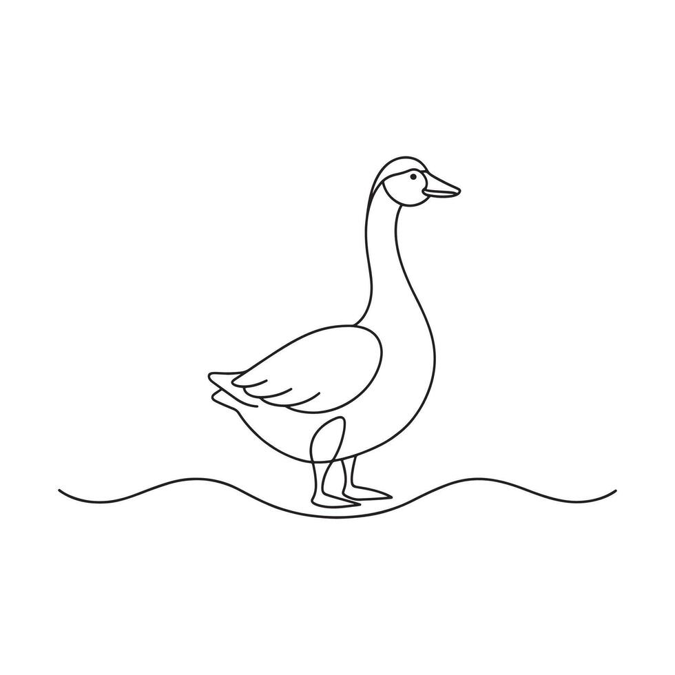 Goose bird continuous line art flat illustration on white background vector
