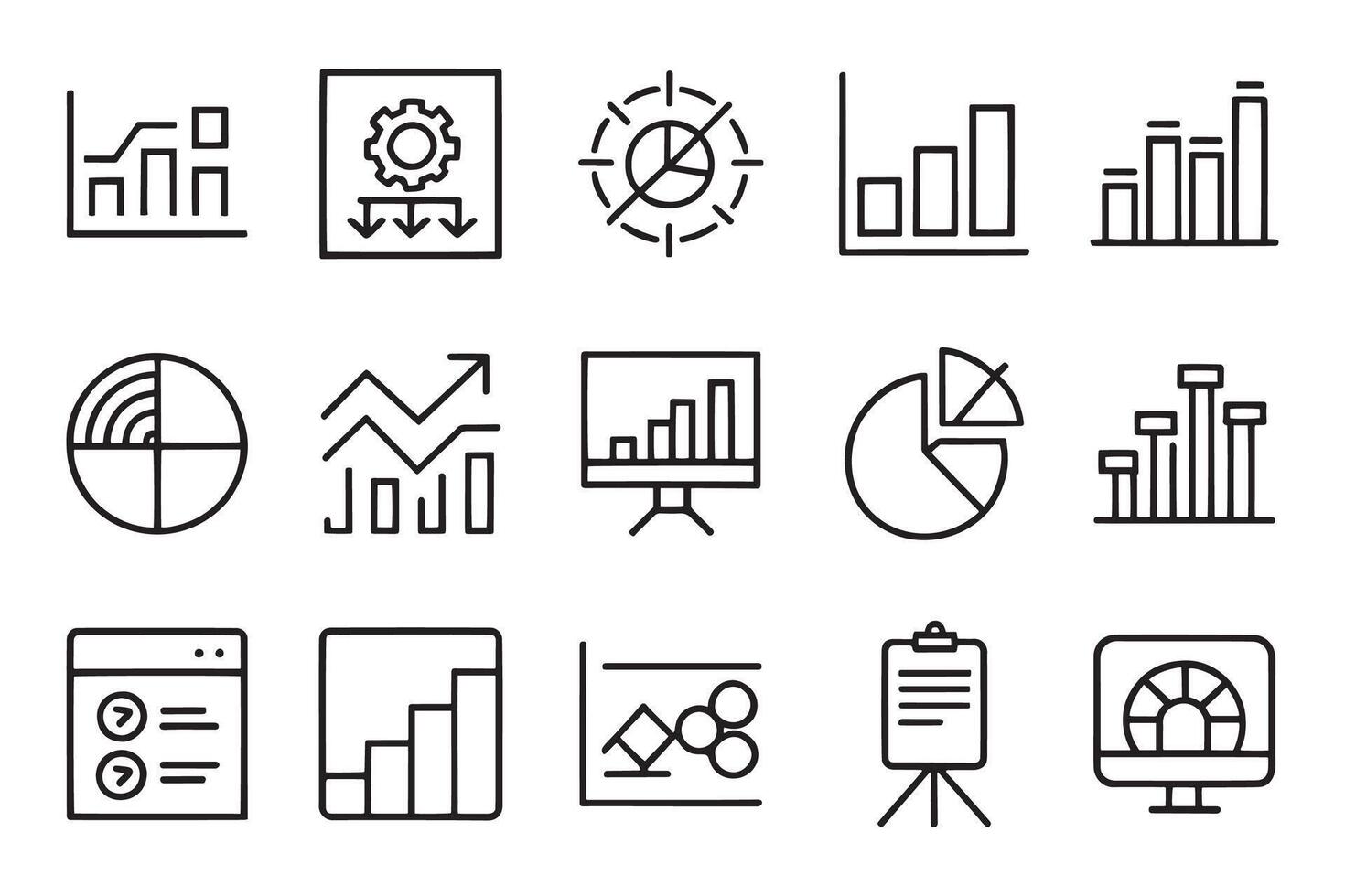 Data elements, bar and pie, diagrams for business related editable icon set isolated flat illustration white background vector