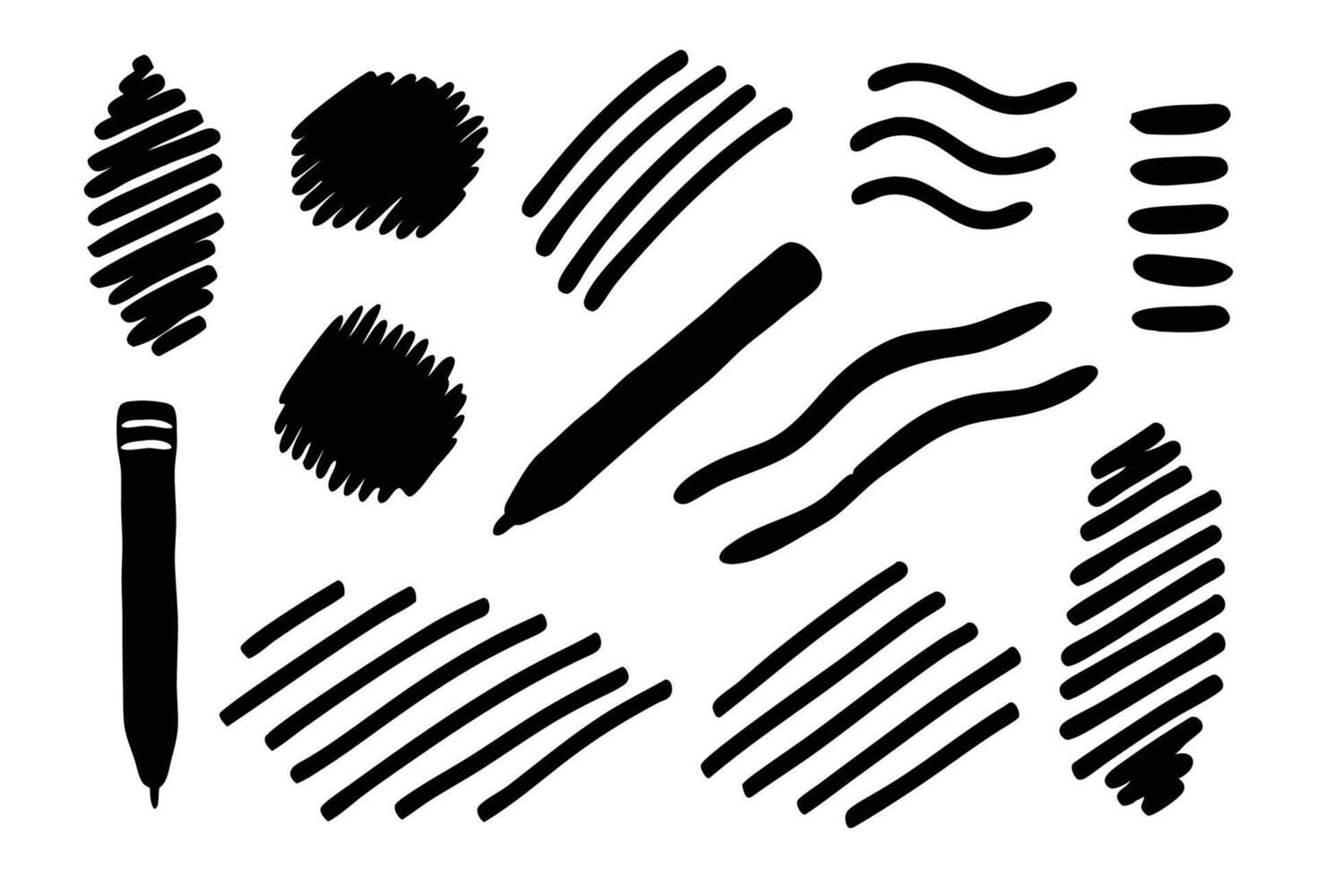 Brush of Childrens crayon or marker doodle rouge handdrawn scratches. illustration of squiggles in marker sketch style isolated flat illustration on white background. vector