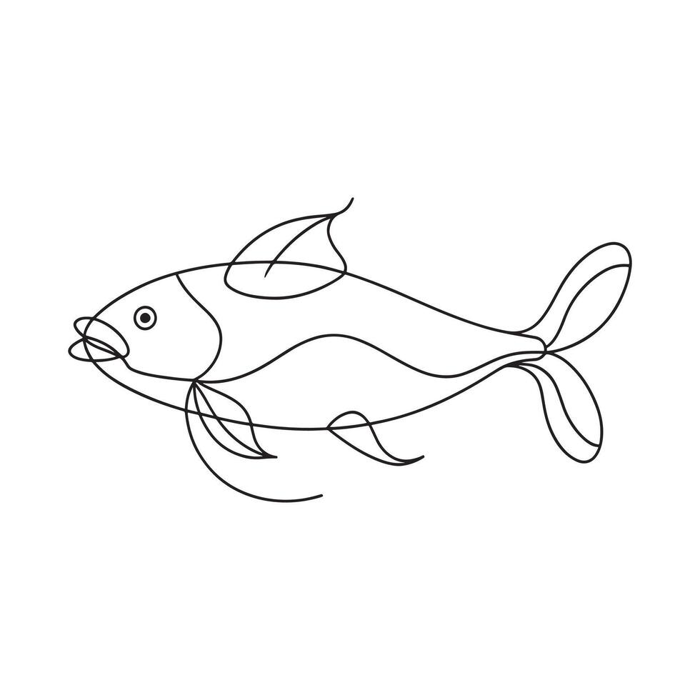 Catfish fish continuous line art illustration on white background vector