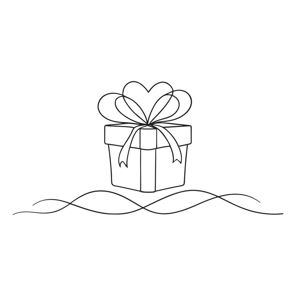 beautifully wrapped gift box symbolizing the perfect present for a loving partner continuous line art flat illustration on white background. vector