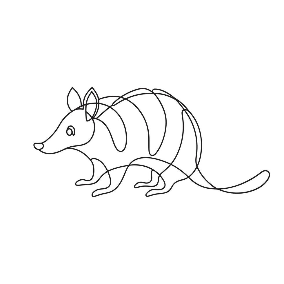 Armadillo Animal continuous line art flat illustration on white background vector
