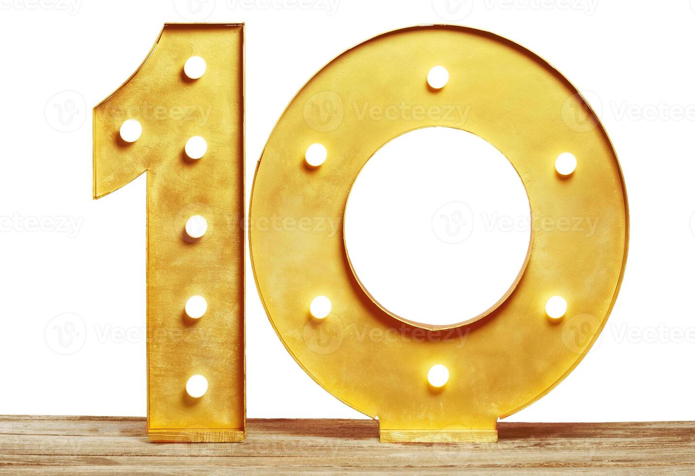 Big plastic numbers with shining light bulbs photo