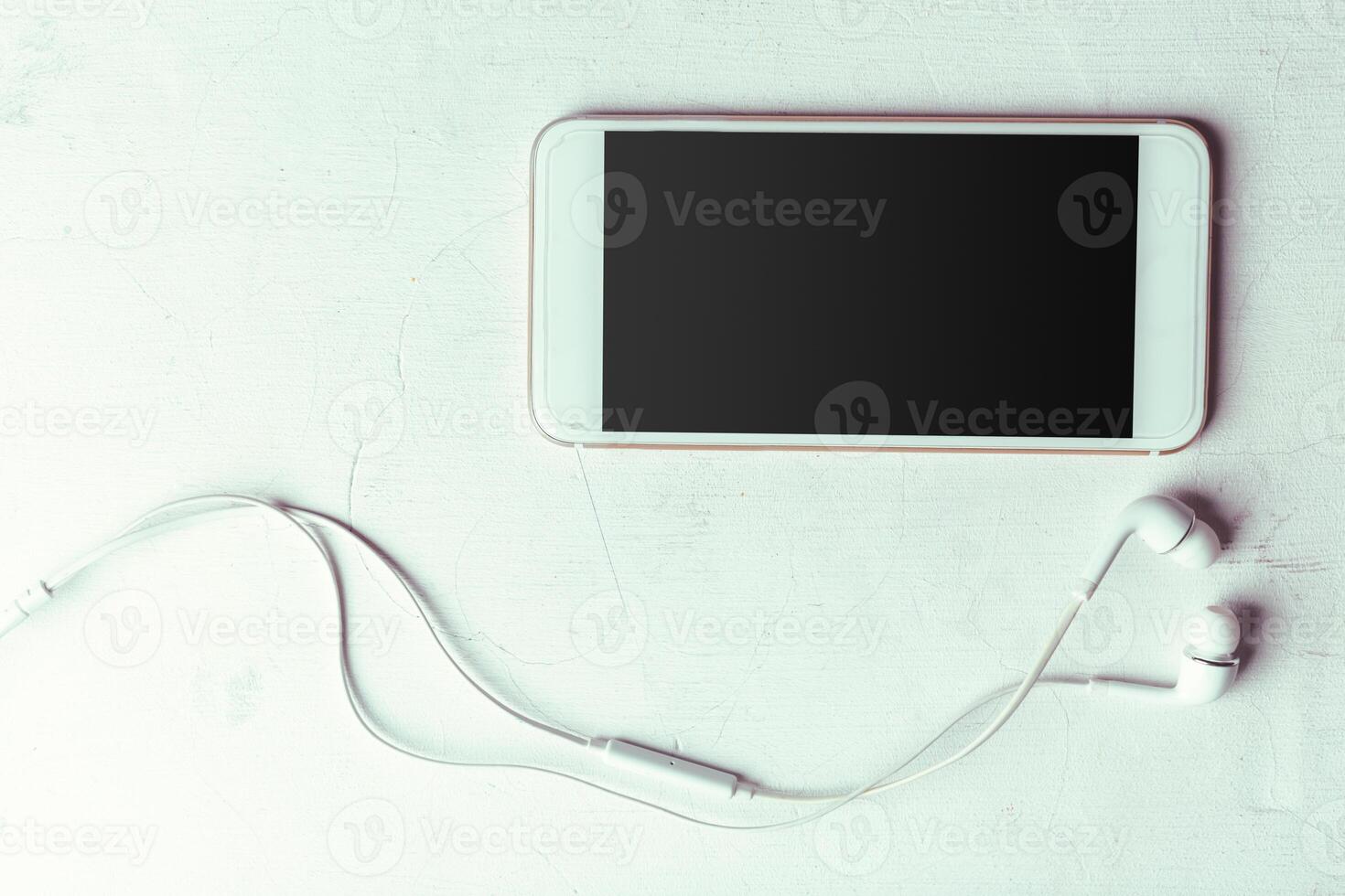 Top view smartphone mock up template with black screen photo