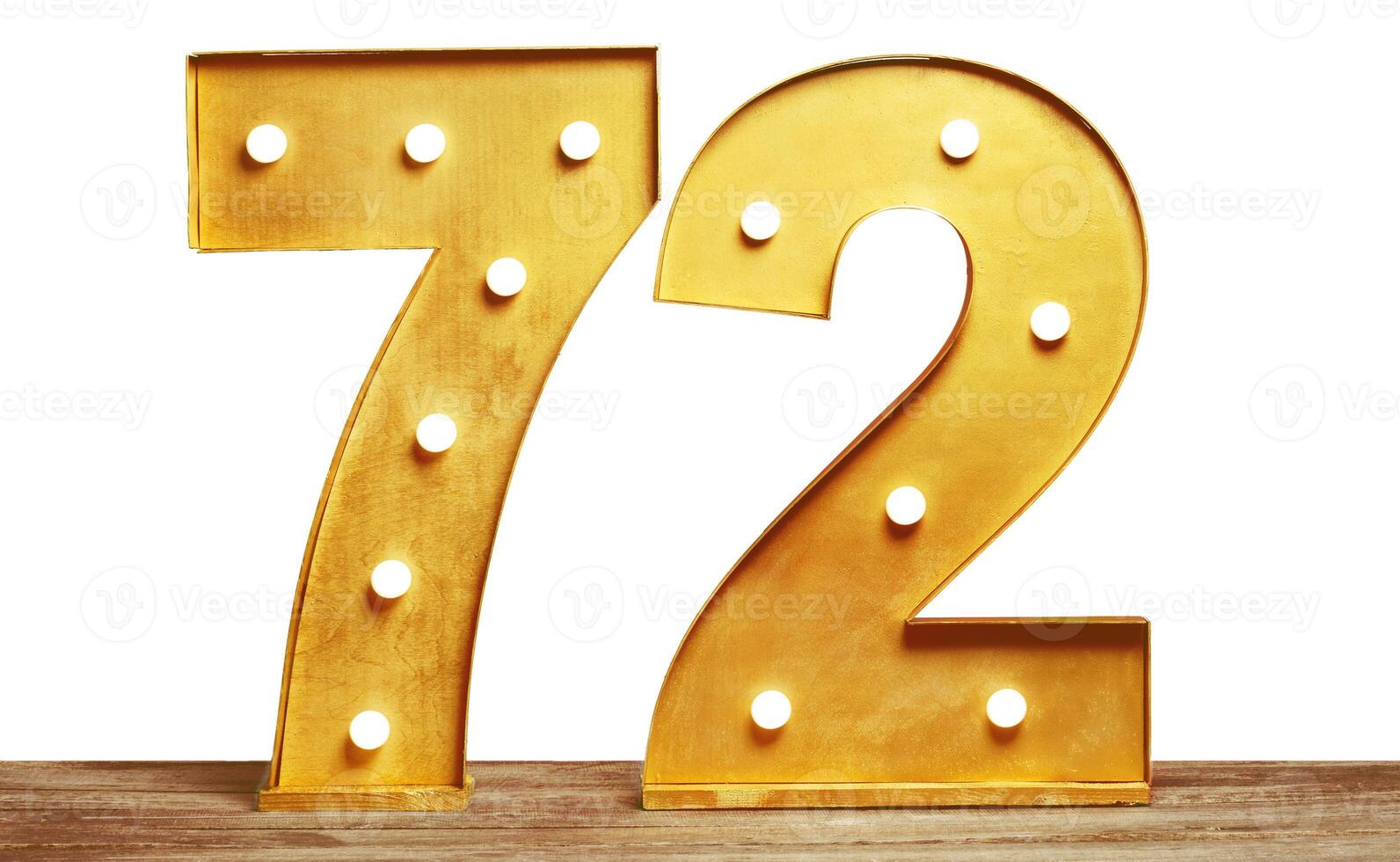 Big plastic numbers with shining light bulbs photo