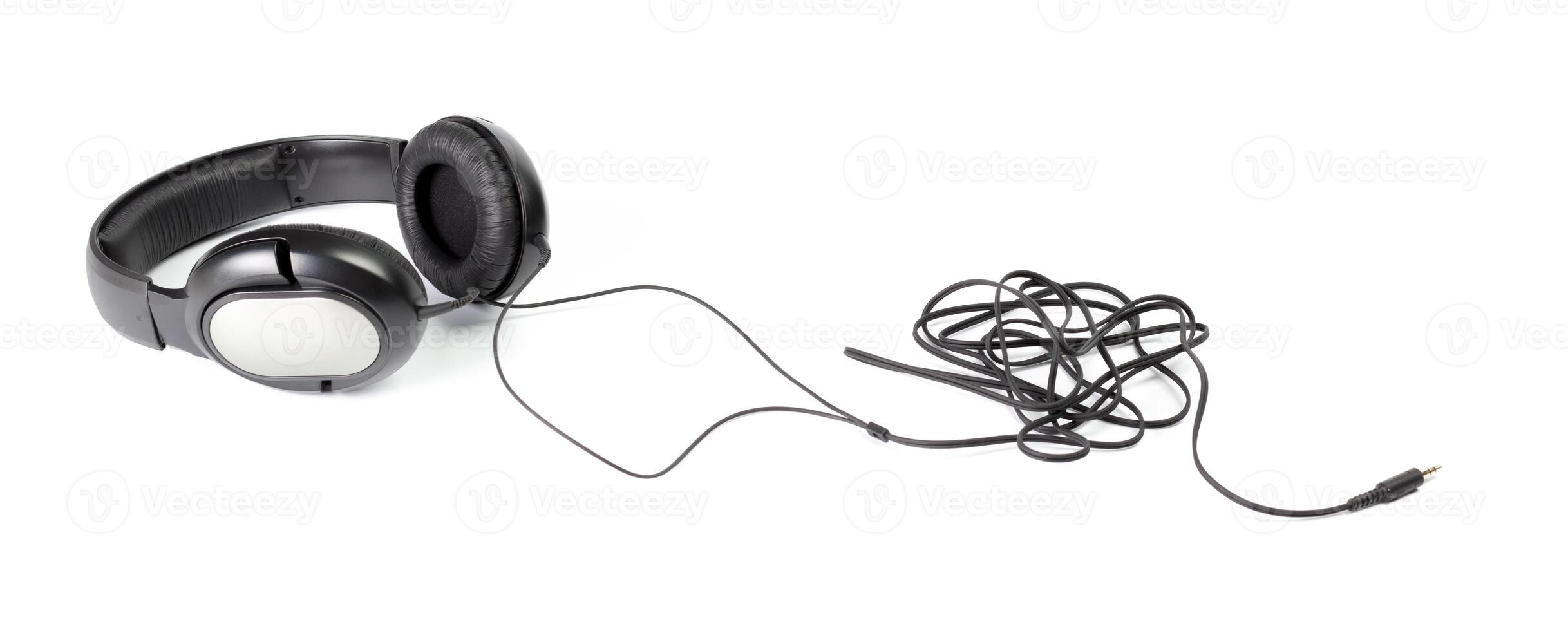 black headphones isolated on white photo