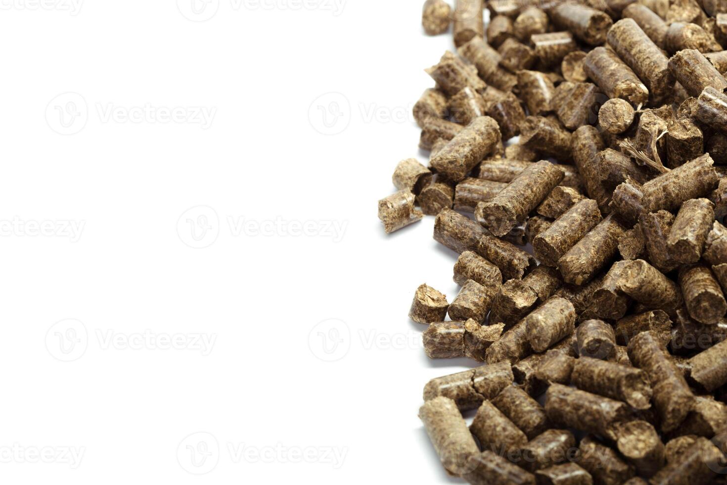 stack of wooden pellets for bio energy, white background, isolated photo