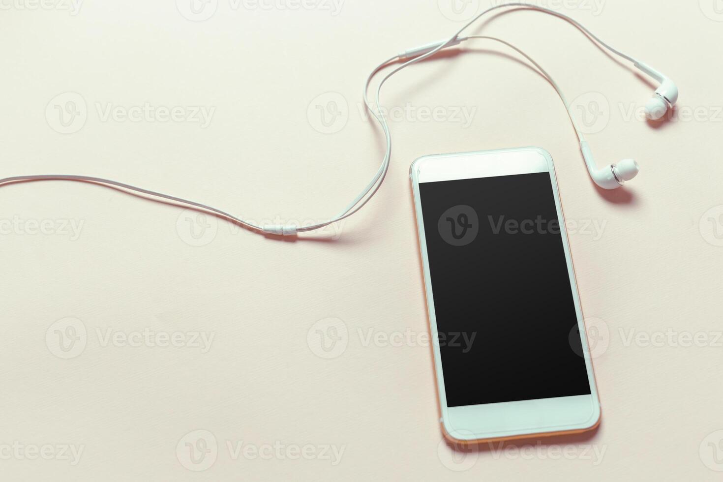 Top view smartphone mock up template with black screen photo