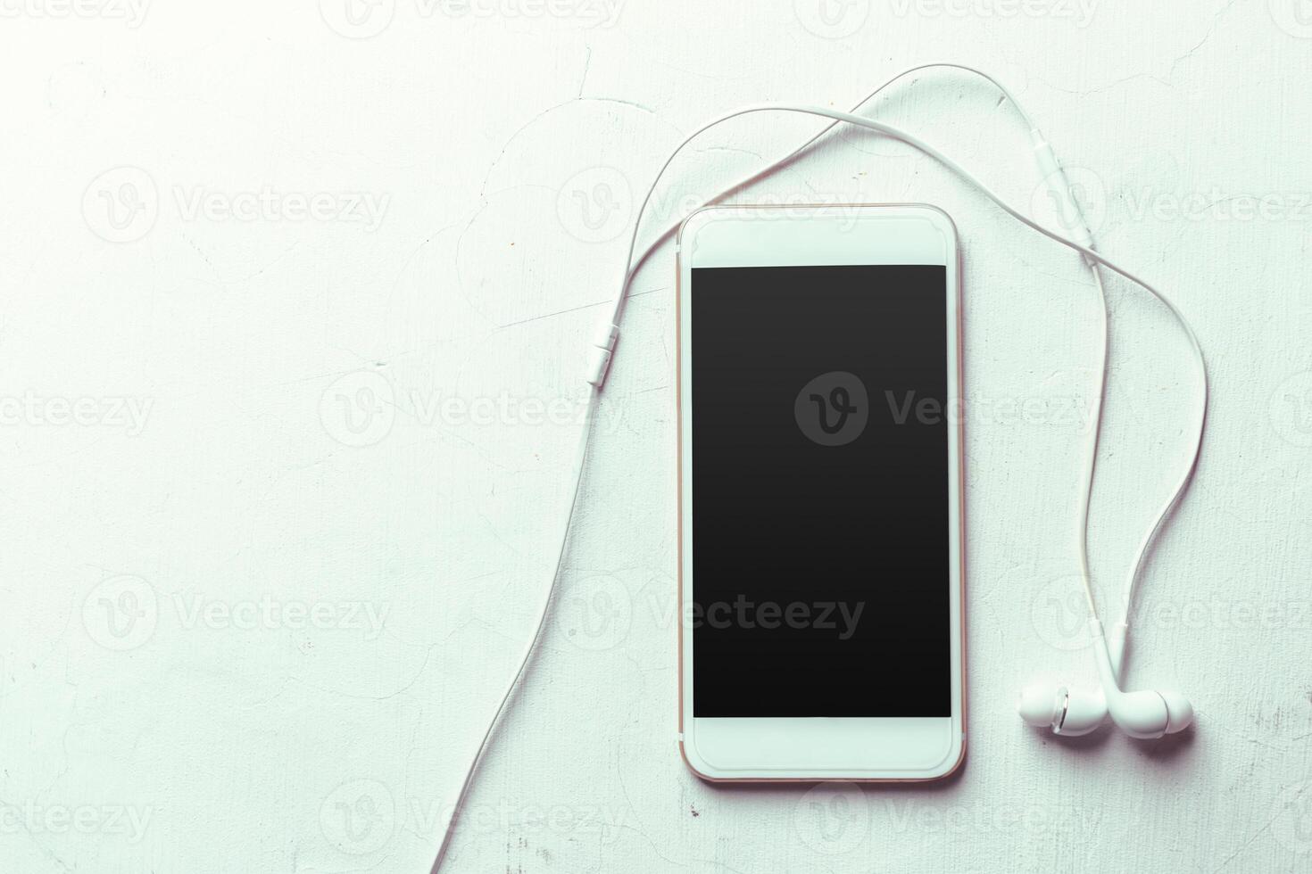 Top view smartphone mock up template with black screen photo