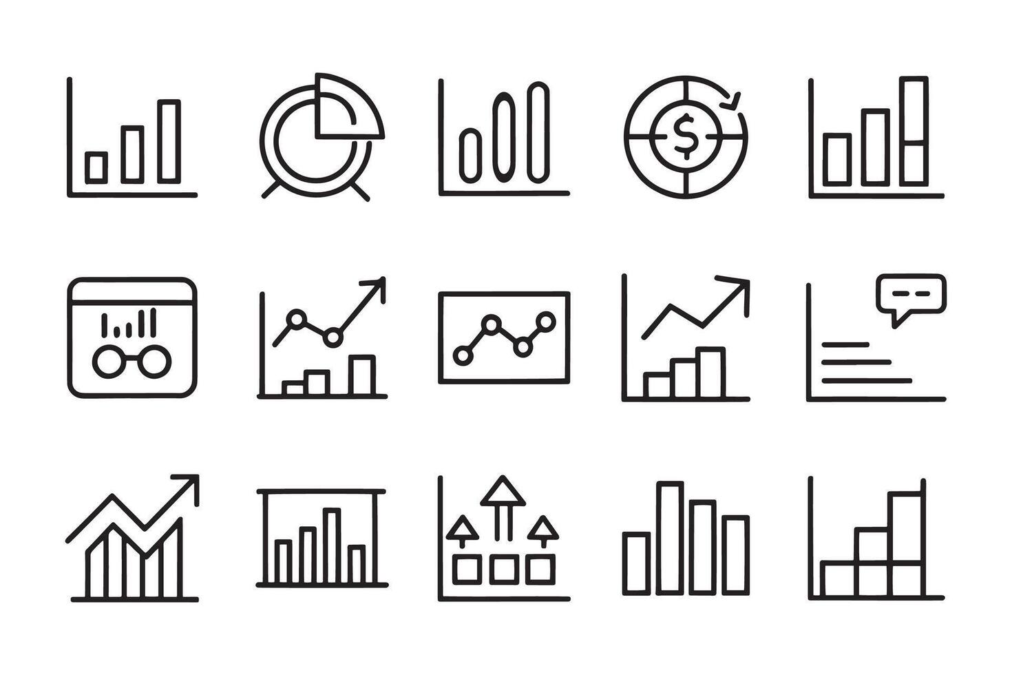 Graph charts, data related editable icon set isolated flat illustration white background. vector