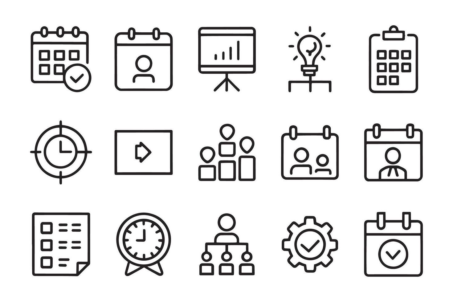 Planning and organization Management related editable icon set isolated flat illustration white background. vector