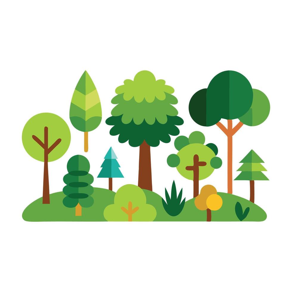 Vibrant forest clipart image featuring lush trees and greenery, perfect for nature-themed designs isolated flat illustration white background vector