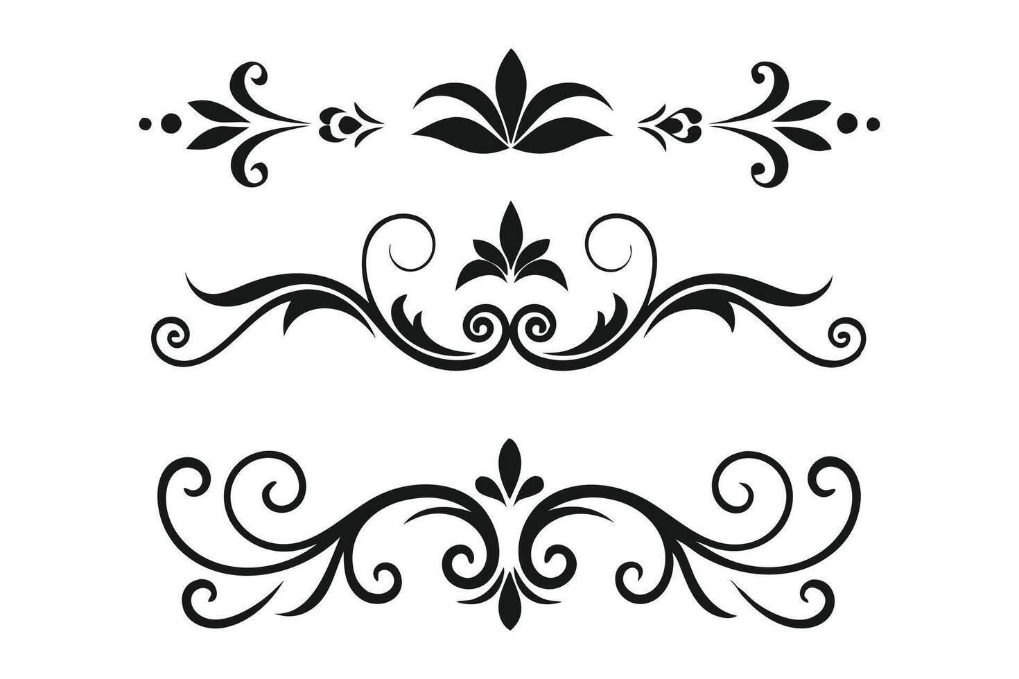 Flat illustration of decorative scroll design elements on a white background, highlighting ornate and artistic patterns vector