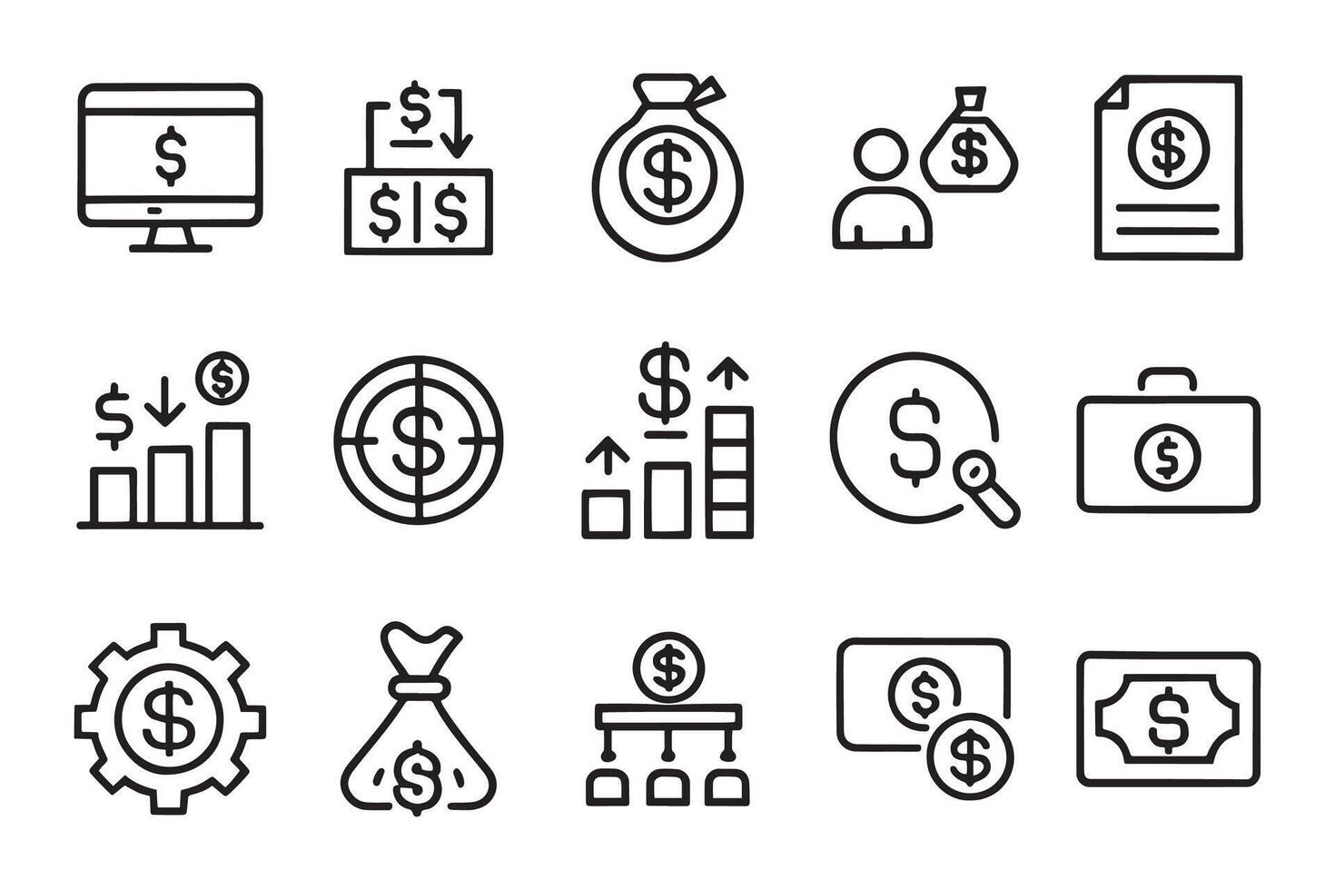 Salary, money, business related editable icon set isolated flat illustration white background vector