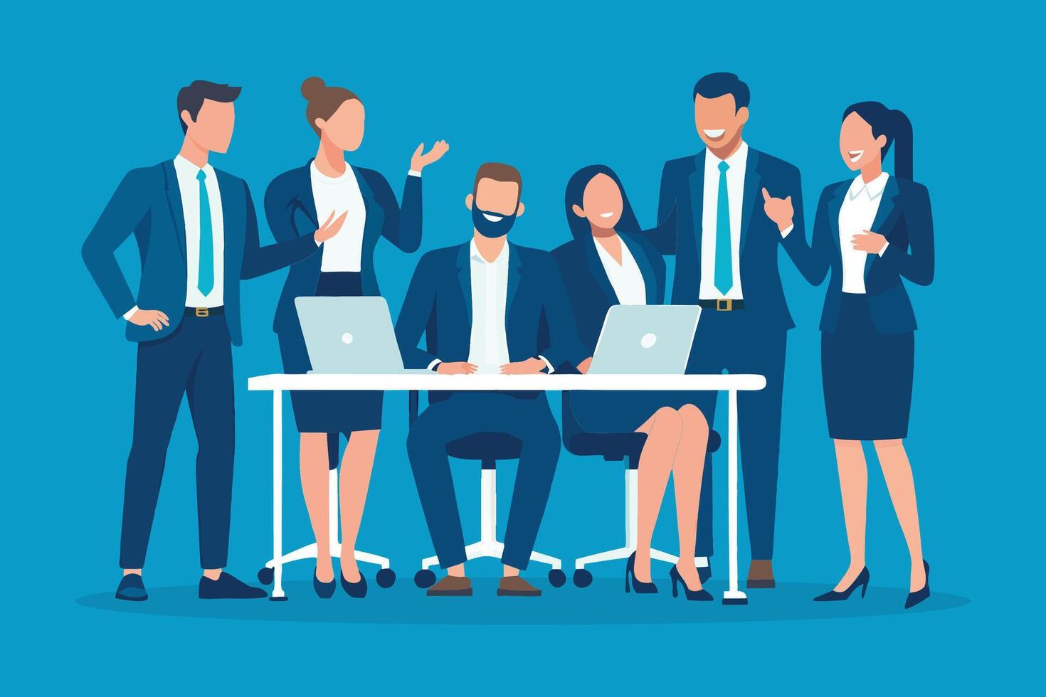 Group of business people laughing in the office isolated flat illustration. vector